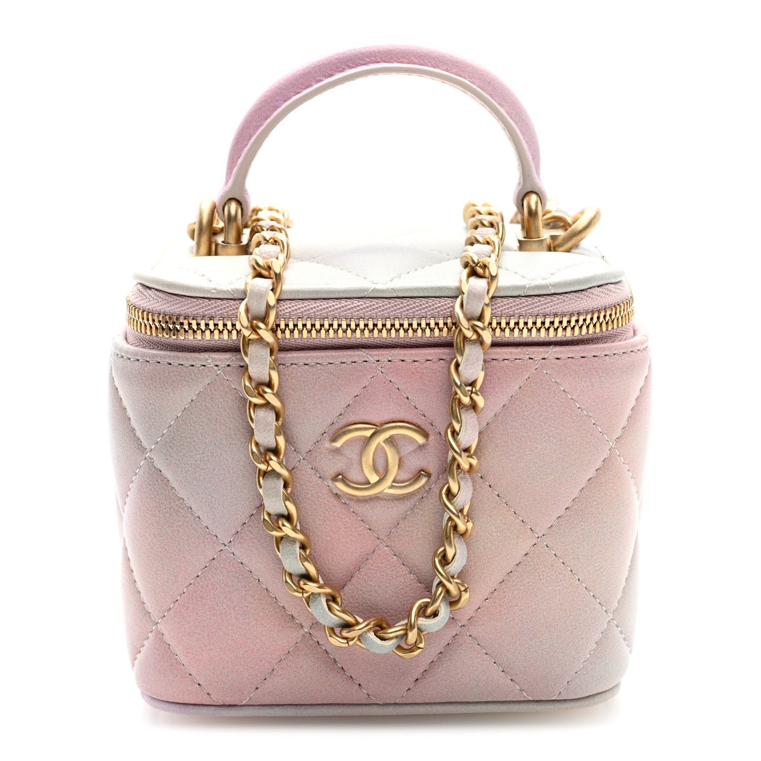Chanel Lambskin Quilted Ombre Mini Top Handle Vanity Case With Chain Pink Multicolor
