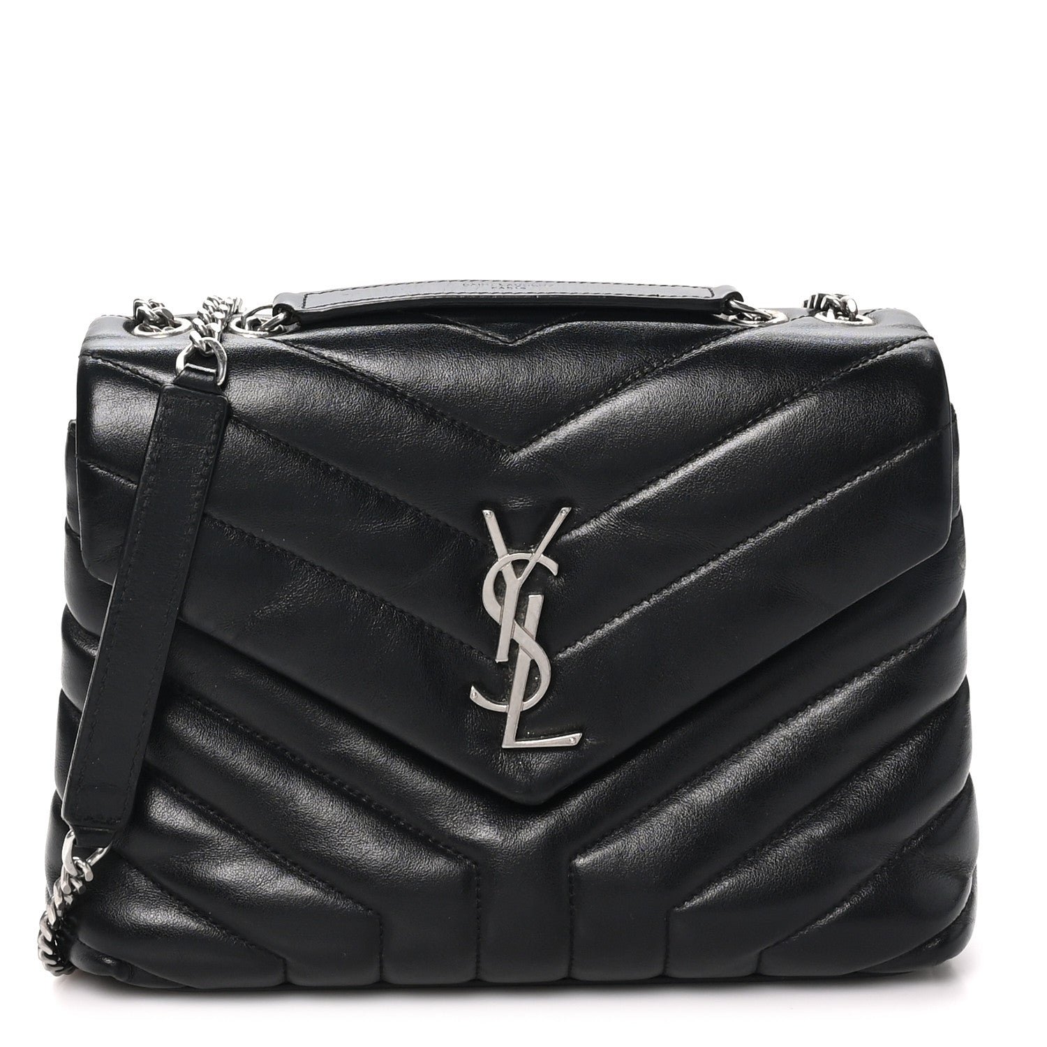 Saint Laurent Calfskin Y Quilted Monogram Small Loulou Chain Satchel Black