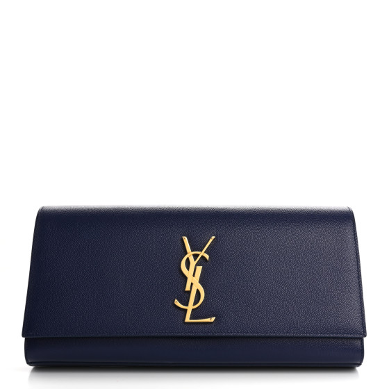 Saint Laurent Grain De Poudre Classic Monogram Cassandre Clutch Deep Marine