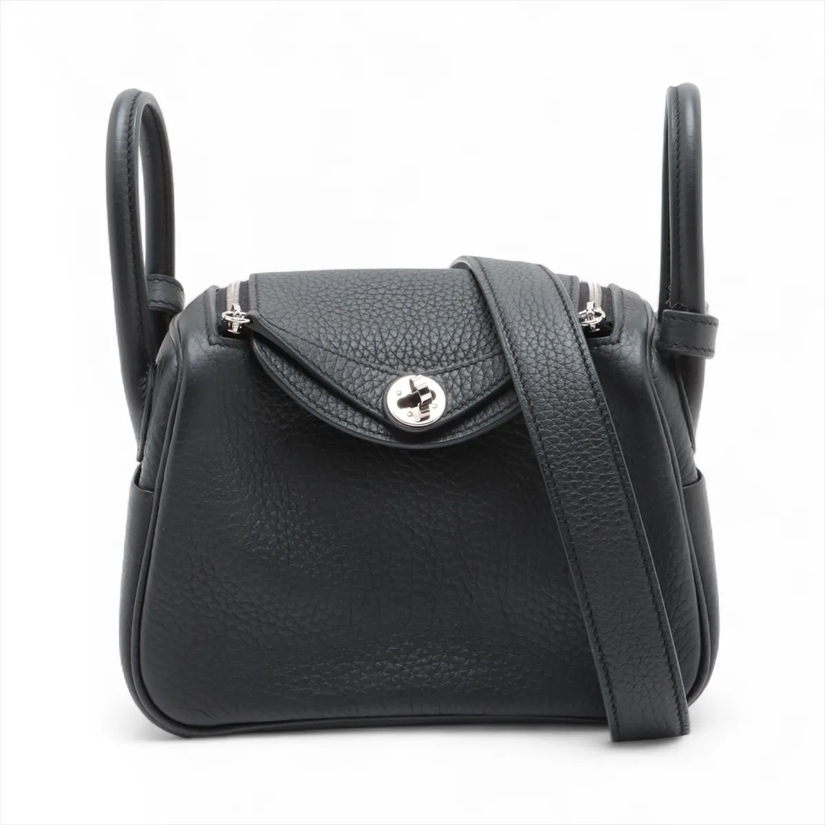 Hermès Lindy mini 20 Taurillon Clemence Black Silver Metal Fittings
