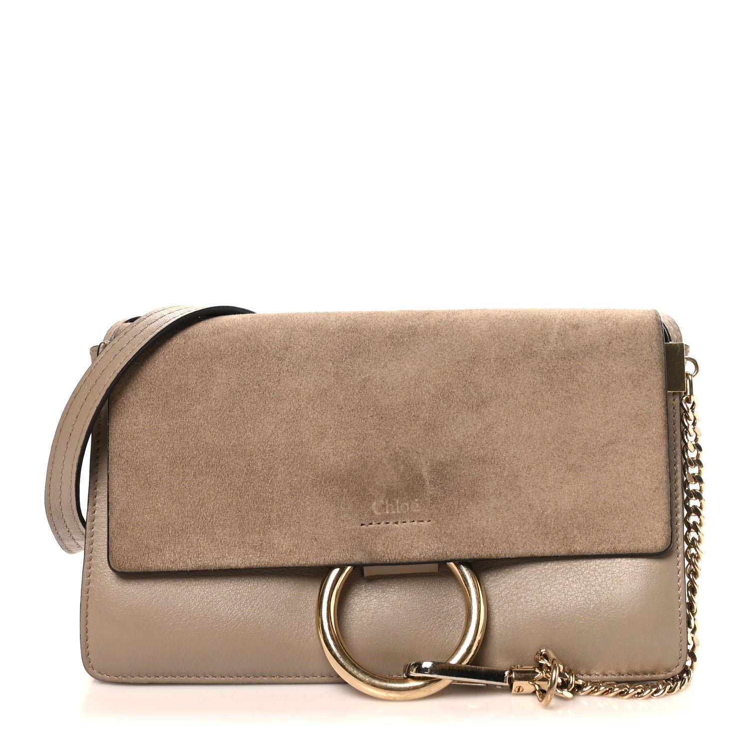 Chloe Suede Calfskin Small Faye Shoulder Bag Motty Grey