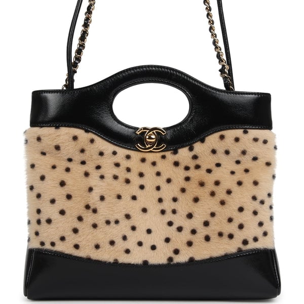 Chanel Mini "Cheetah Print" 31 Shopper Beige Calf Hair, Black Shiny Lambskin Gold Hardware