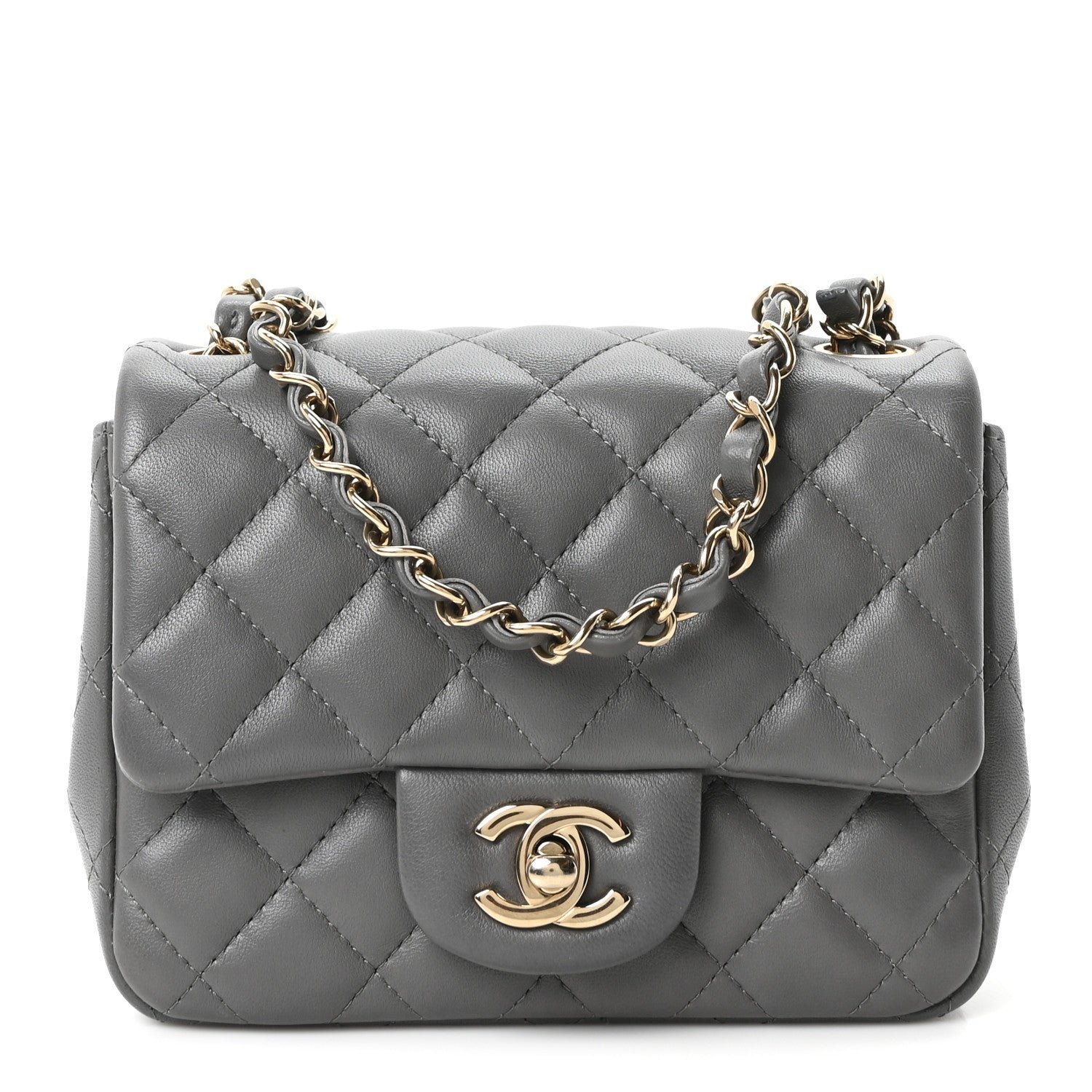 Chanel Lambskin Quilted Mini Square Flap Dark Grey