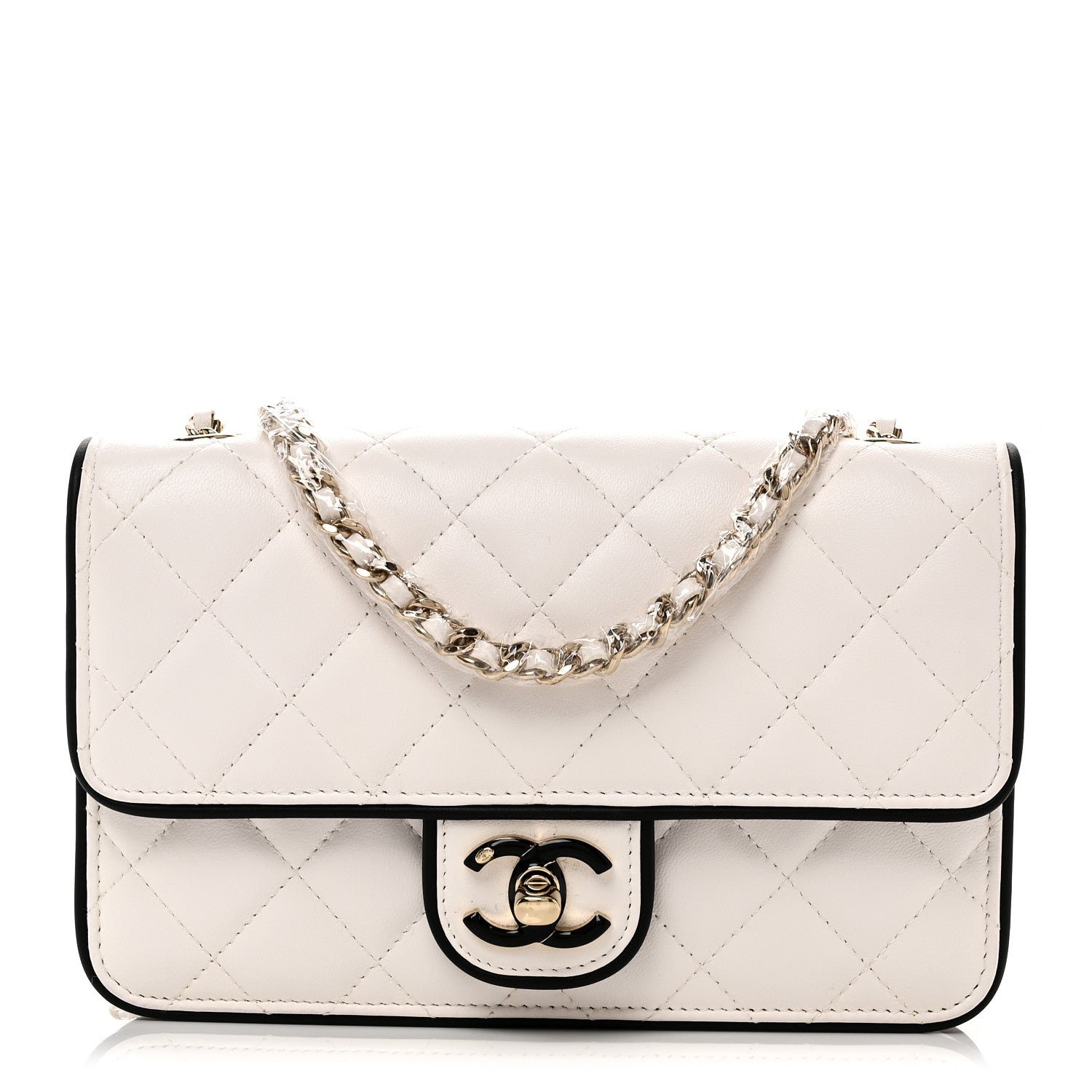 Chanel Lambskin Quilted Resin CC Mini Flap Bag White Black