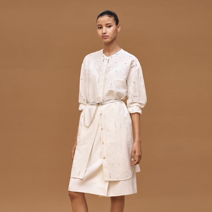 Blanc Cassé Embroidered Short Shirt Dress
