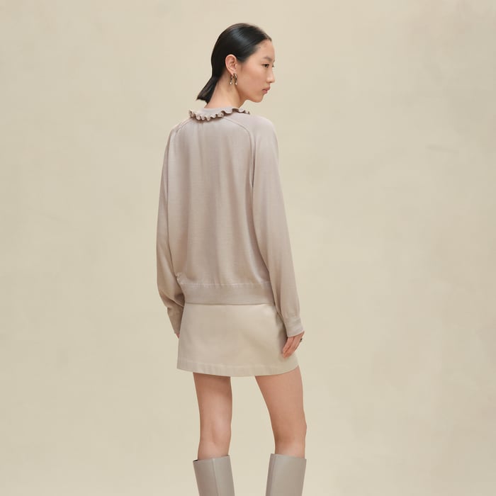 Beige Avoine "Palefroi Remix" Long-sleeve Twillaine Sweater