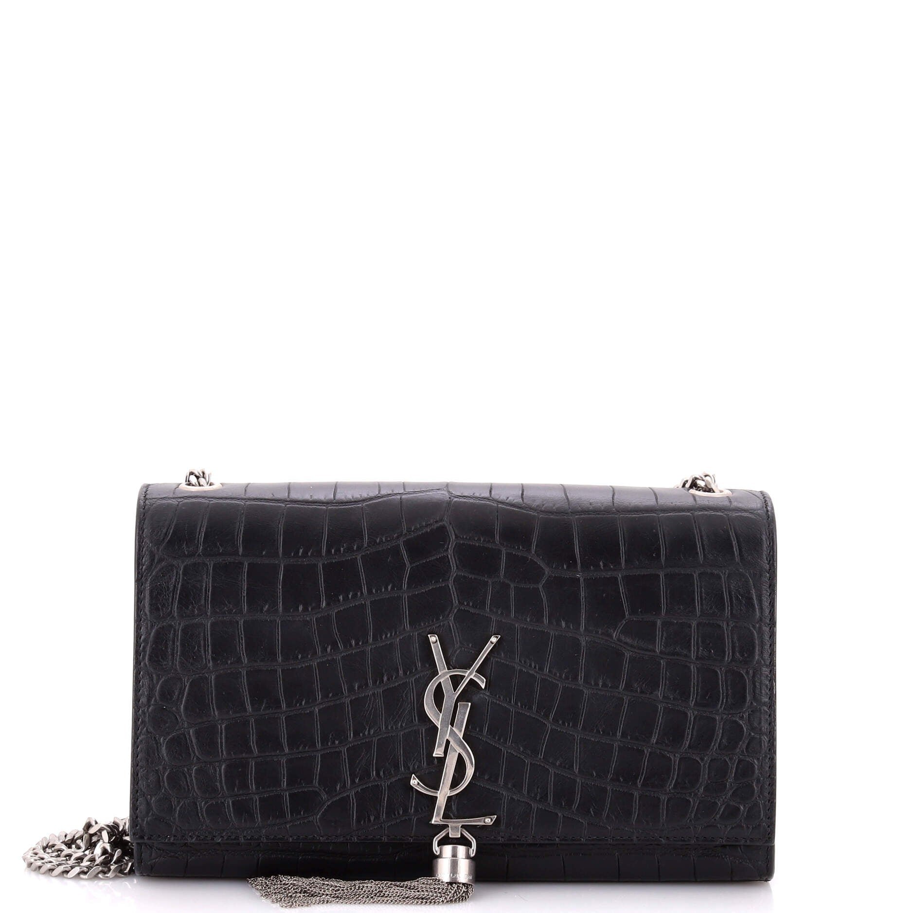 Classic Monogram Tassel Crossbody Bag Crocodile Embossed Leather Medium