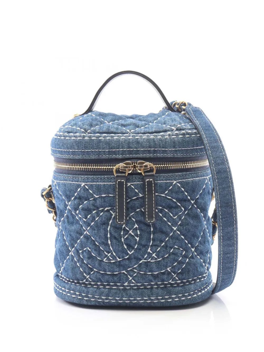 2019 CC Quilted Denim Trip Vanity Case with Chain satchel