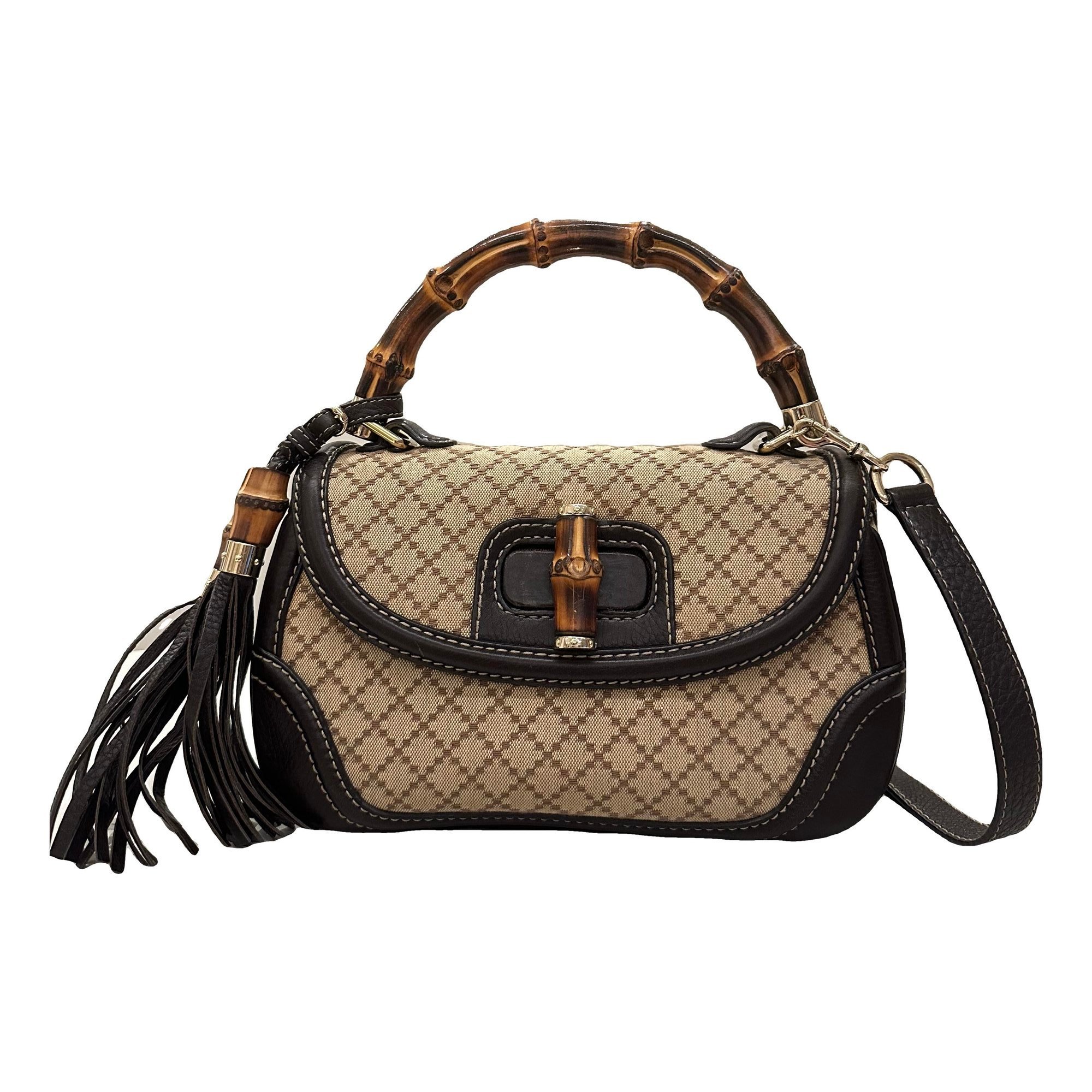 Convertible Pompon Bamboo Top Handle cloth handbag