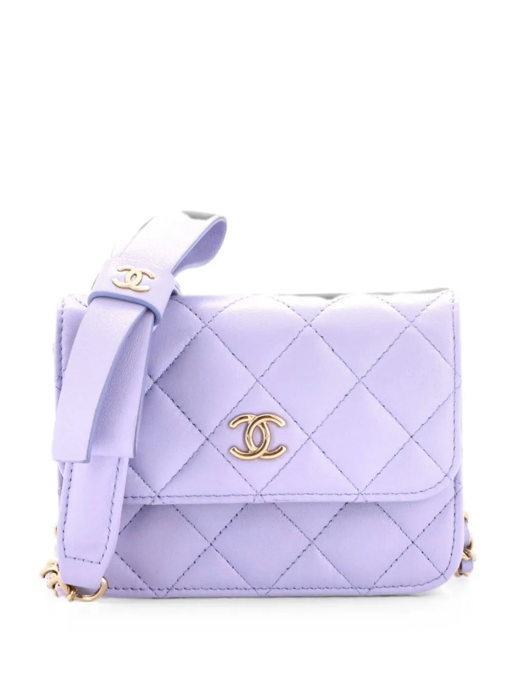 Bow Strap Card Holder on Chain Quilted Lambskin clutch bag