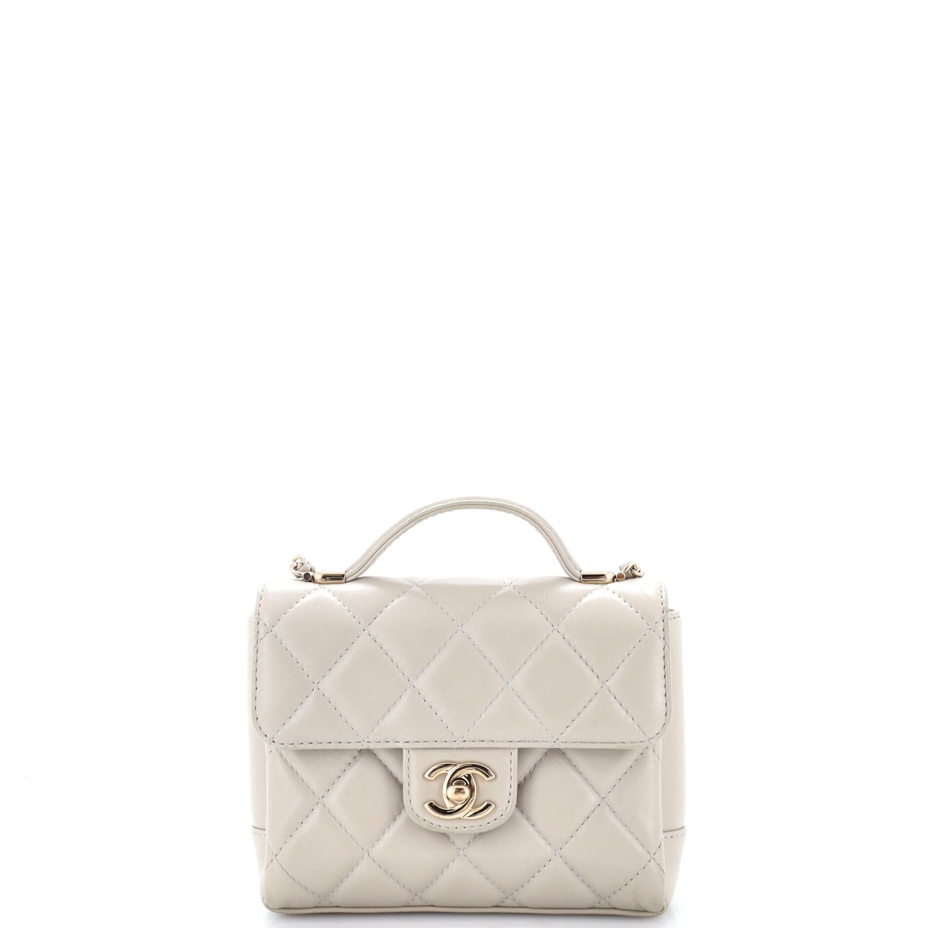 Square Classic Single Flap Top Handle Bag Quilted Lambskin Mini