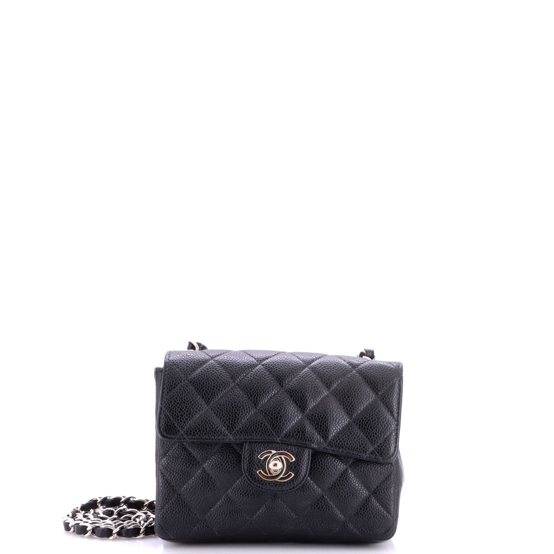 Square Classic Single Flap Bag Quilted Caviar Mini