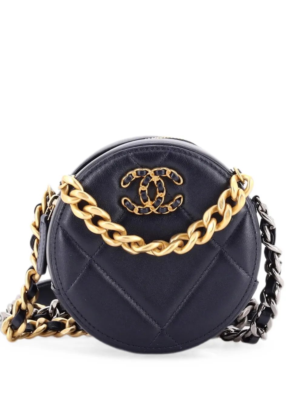 19 Round with Chain Quilted Leather clutch bag