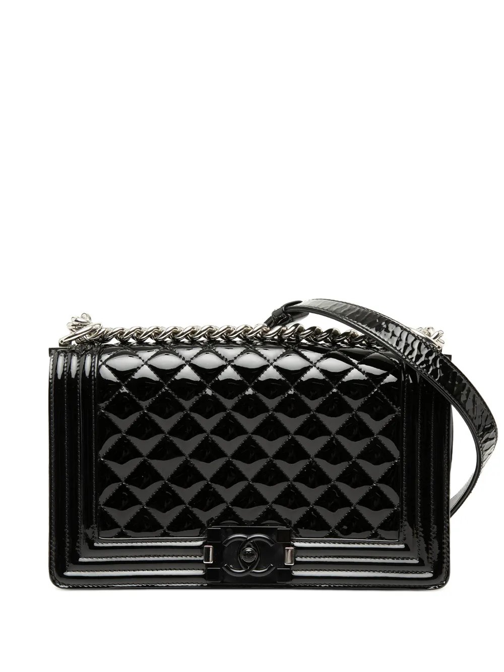 Chanel 2014-2015 Old Medium Quilted Patent Acrylic Boy Flap crossbody bag