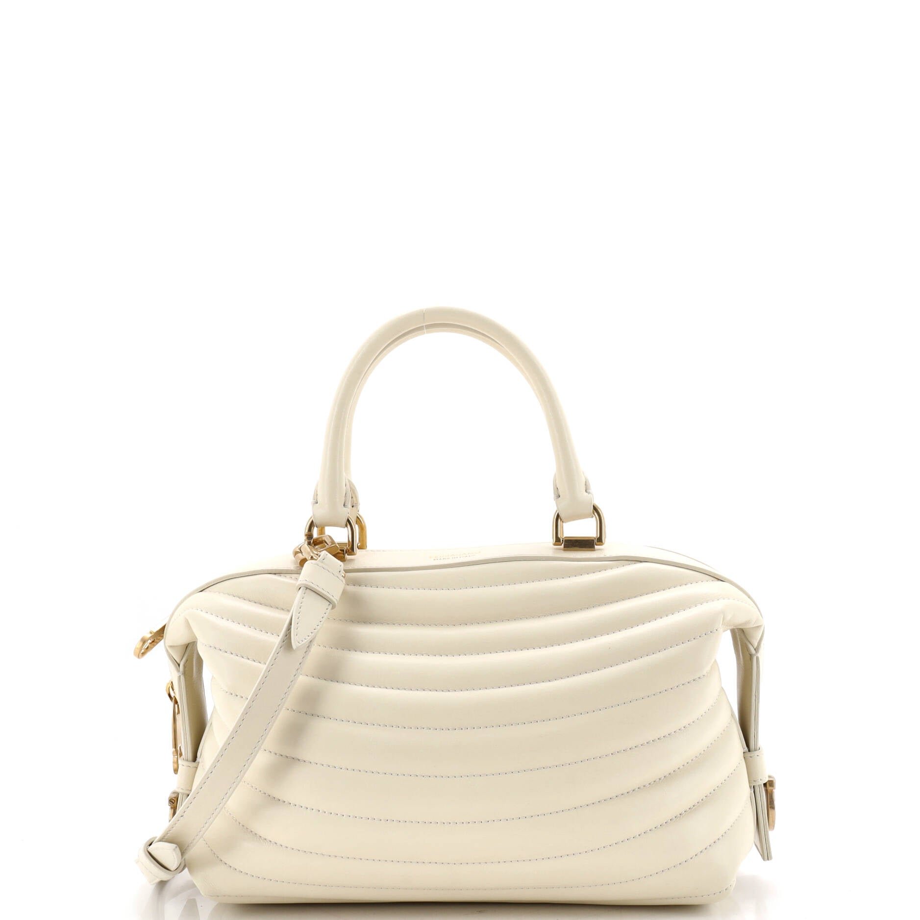 Convertible Top Handle Bowling Bag Quilted Leather