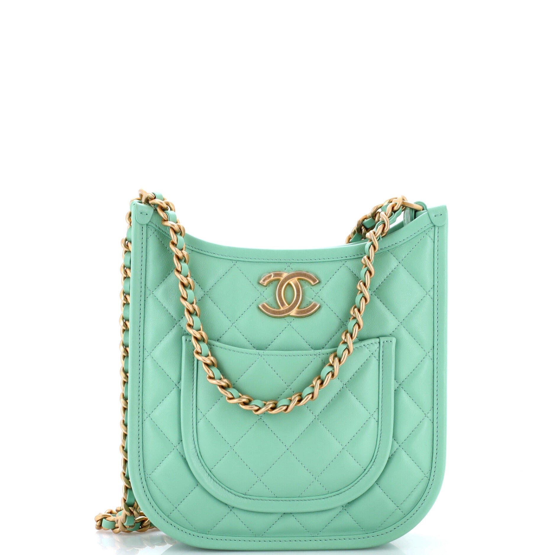 CC Front Pocket Chain Hobo Quilted Lambskin Small