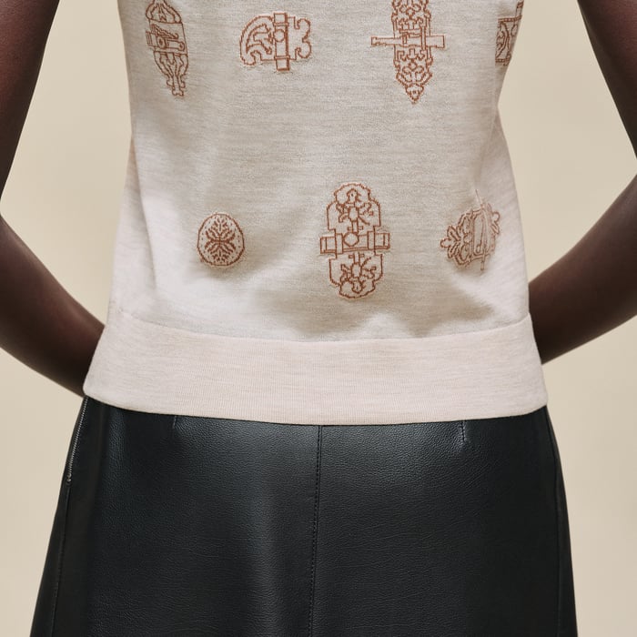 Beige Naturel "Ferronnerie" Short-sleeve Sweater