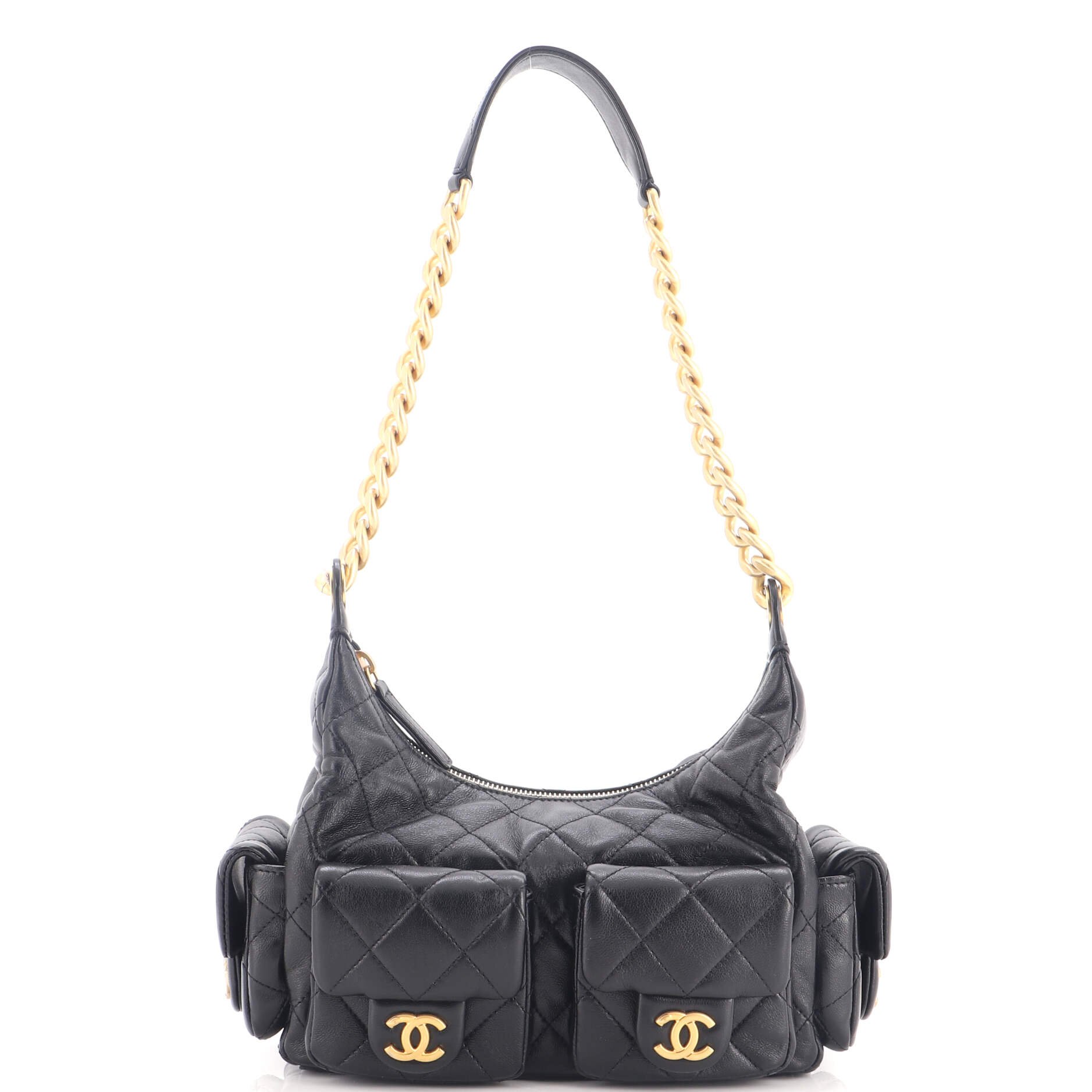 Trendy Pockets Hobo Quilted Lambskin Large