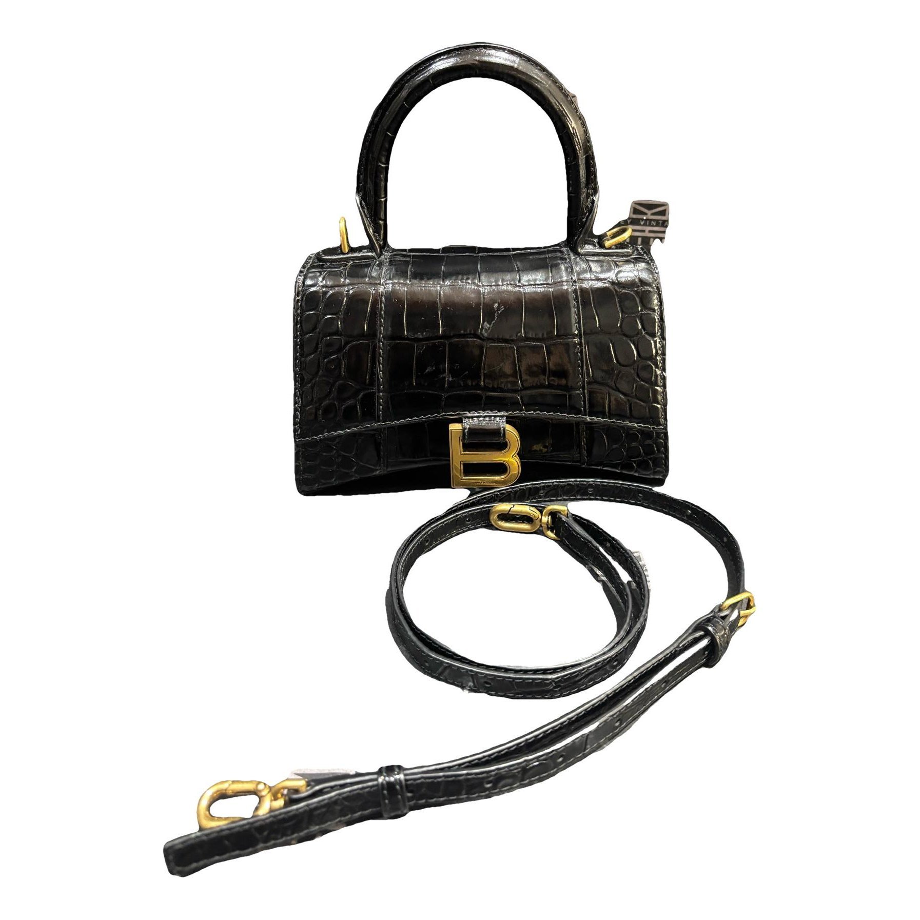 Hourglass leather handbag