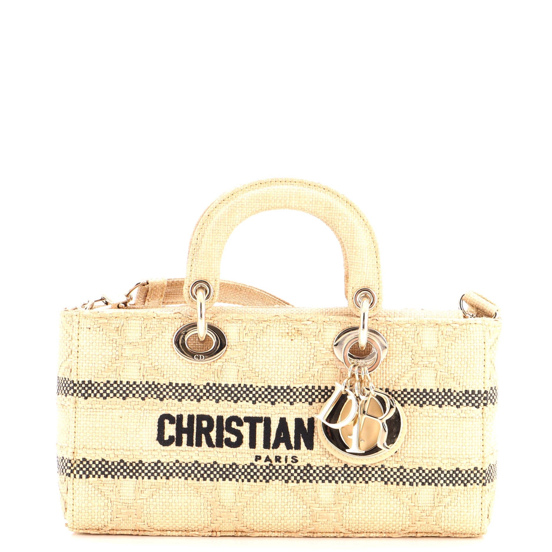 Lady D-Joy Bag Cannage Embroidered Raffia Medium
