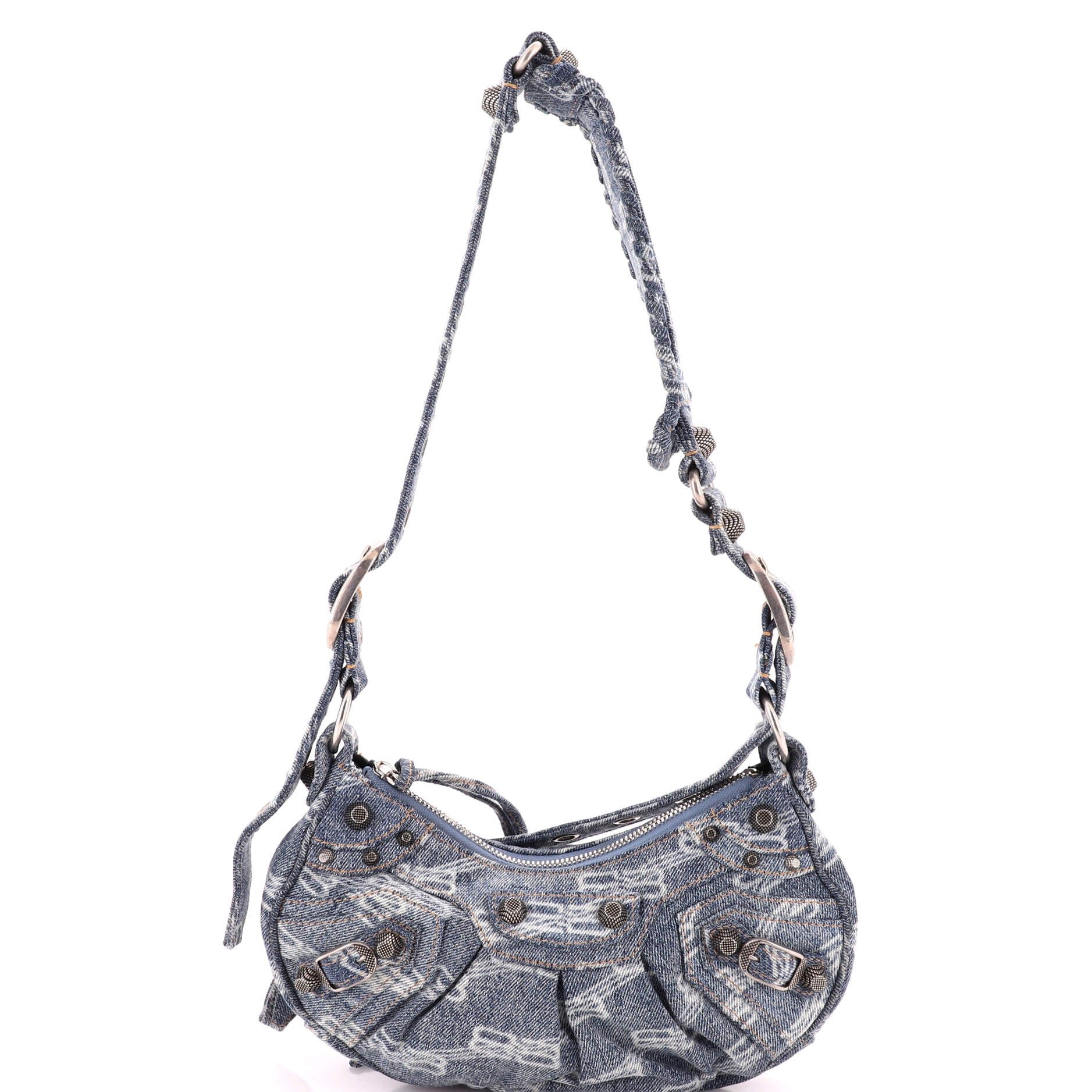 Le Cagole Giant Studs Shoulder Bag BB Denim XS