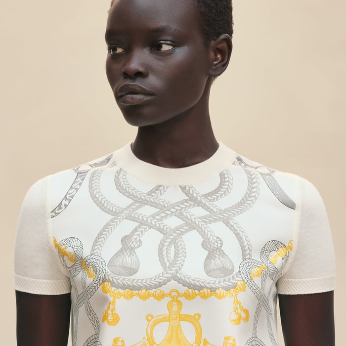 Blanc Nacre "Palefroi Remix" Short-sleeve Twillaine Sweater