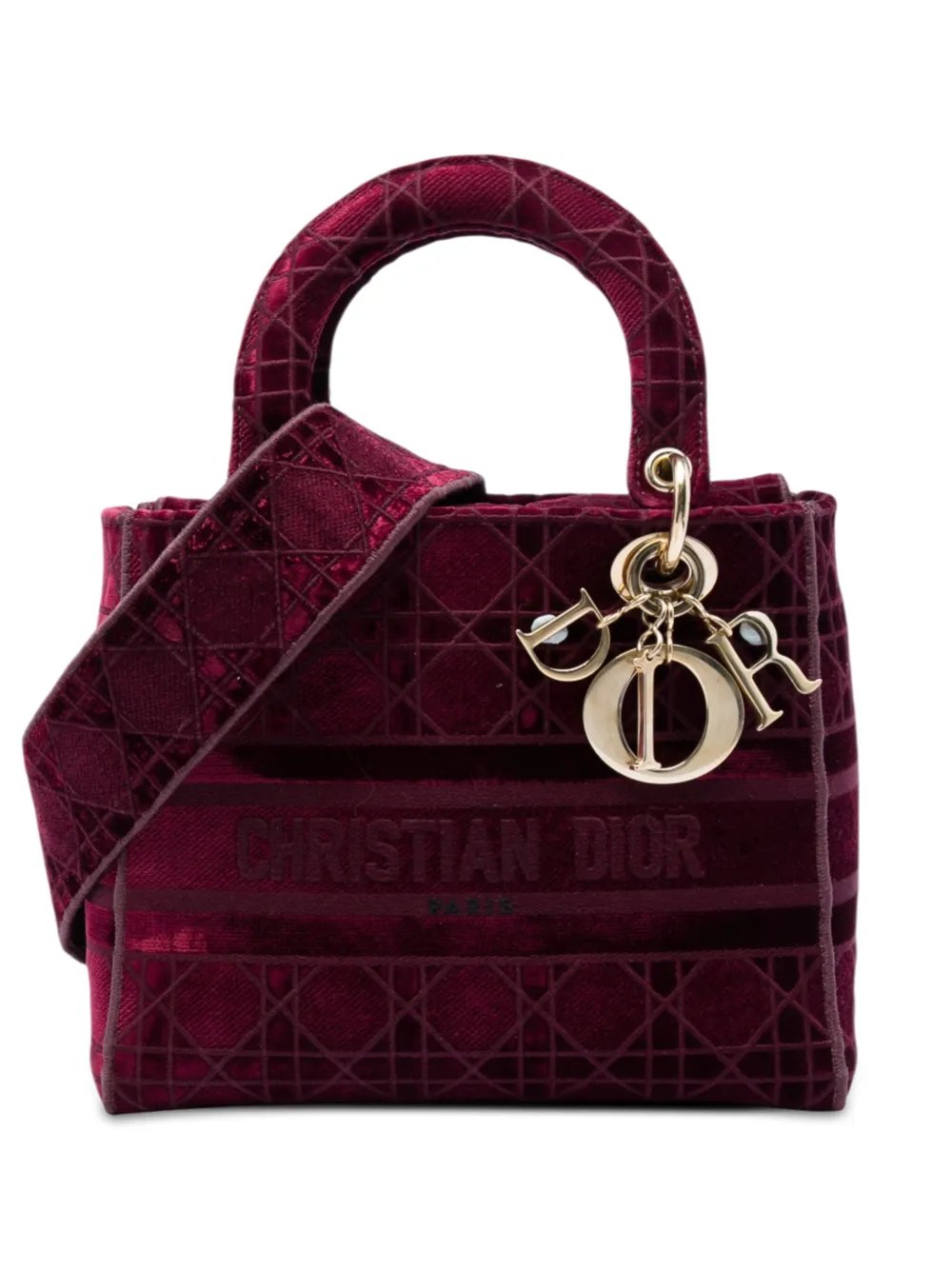 2020 Medium Embroidered Velvet Cannage Lady D Lite satchel