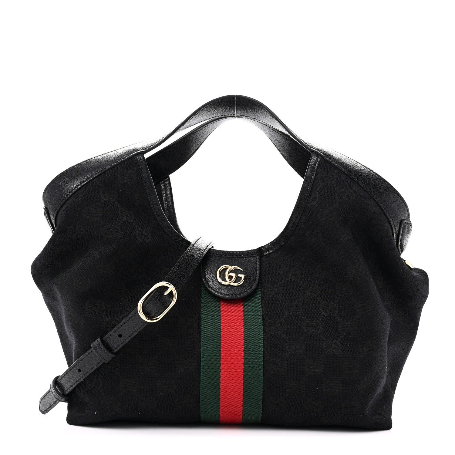 Gucci Gucci Denim GG Monogram Web Small Giglio Tote Black