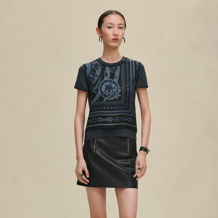 Noir Réglisse "Candy Libris Bandana" Short-sleeve Twillaine Sweater