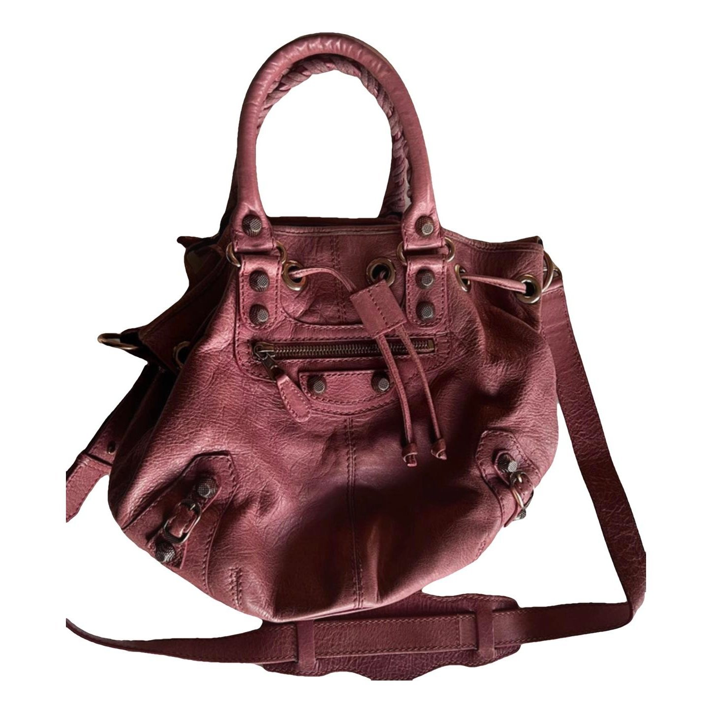 Pompon leather bag
