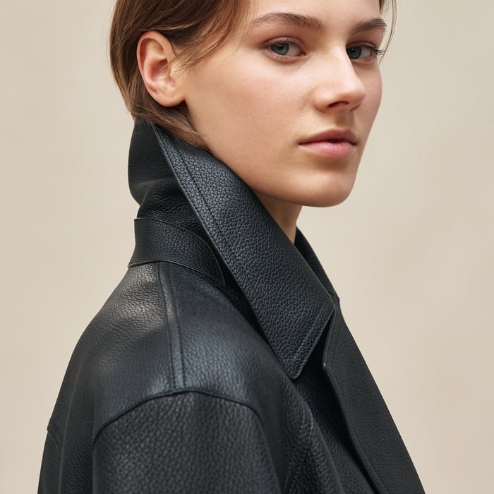 Noir Leather Pea Coat