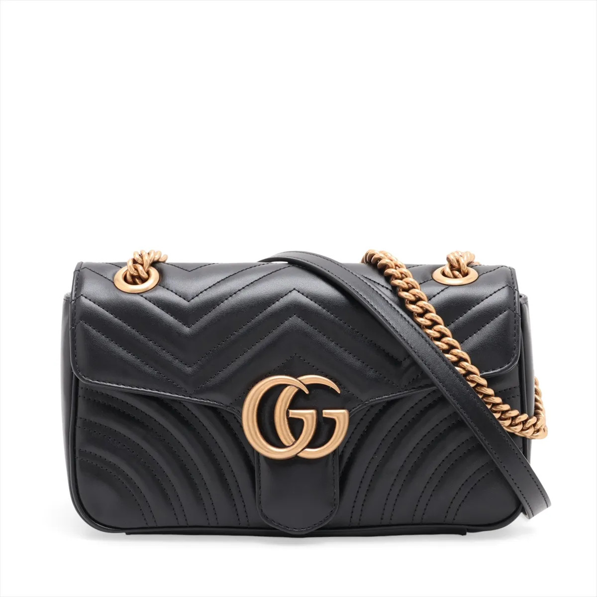 Gucci GG Marmont 443497 Leather Chain Shoulder Bag Black