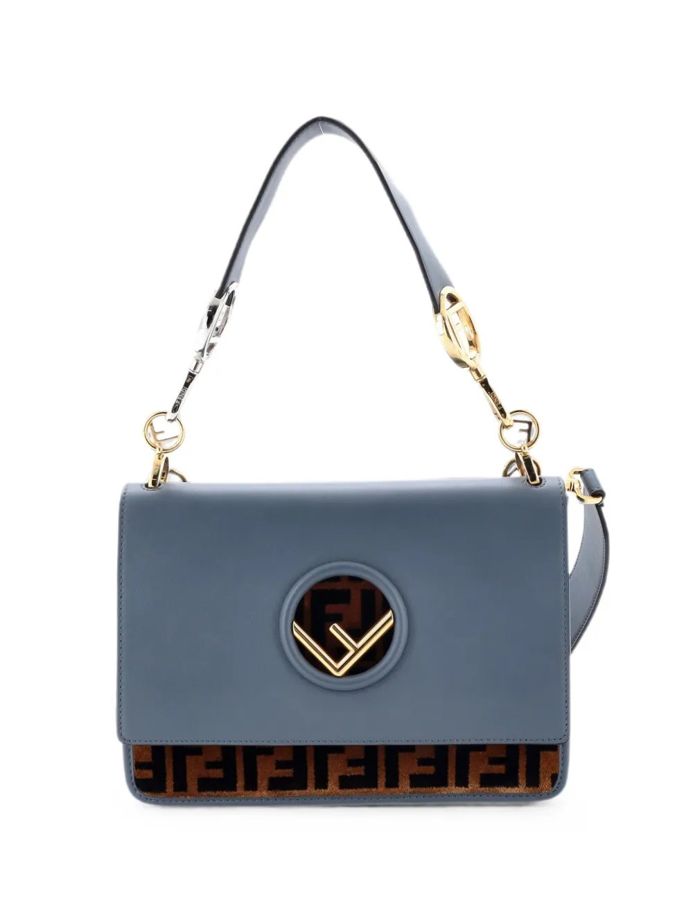Kan I F Leather and Zucca Velvet Medium shoulder bag