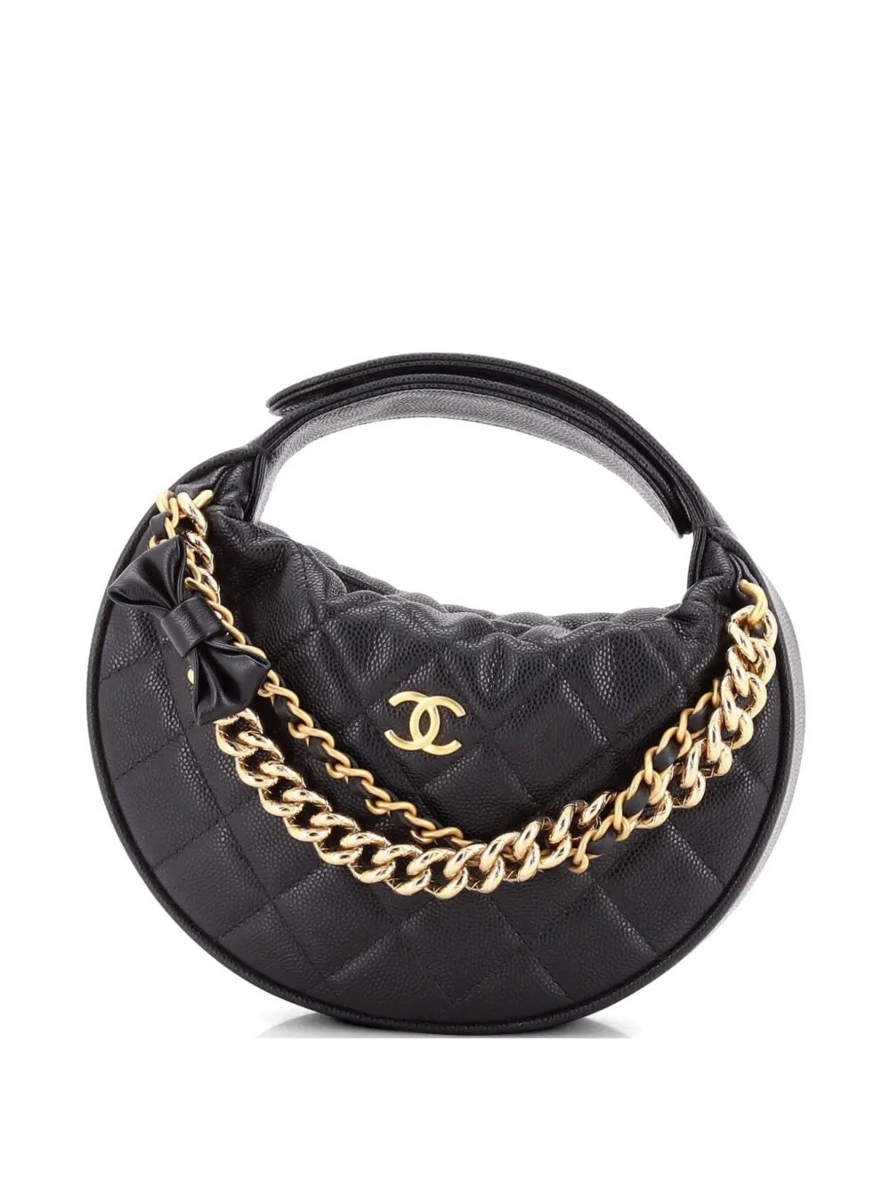 Double Chain Bow Pouch Quilted Caviar Mini hobo bag