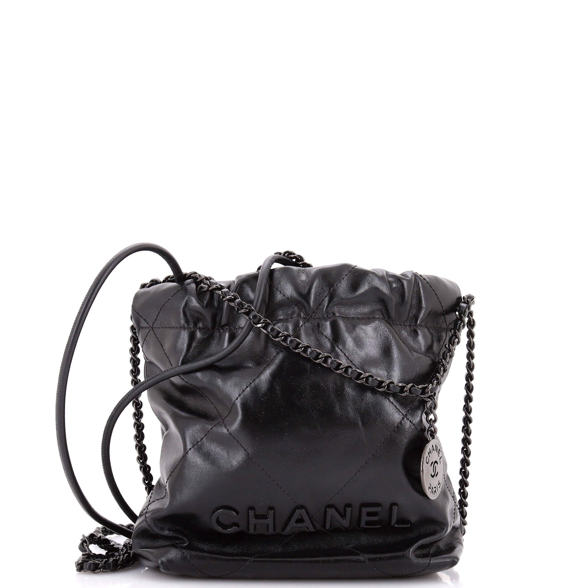 Chanel So Black 22 Chain Hobo Quilted Calfskin Mini