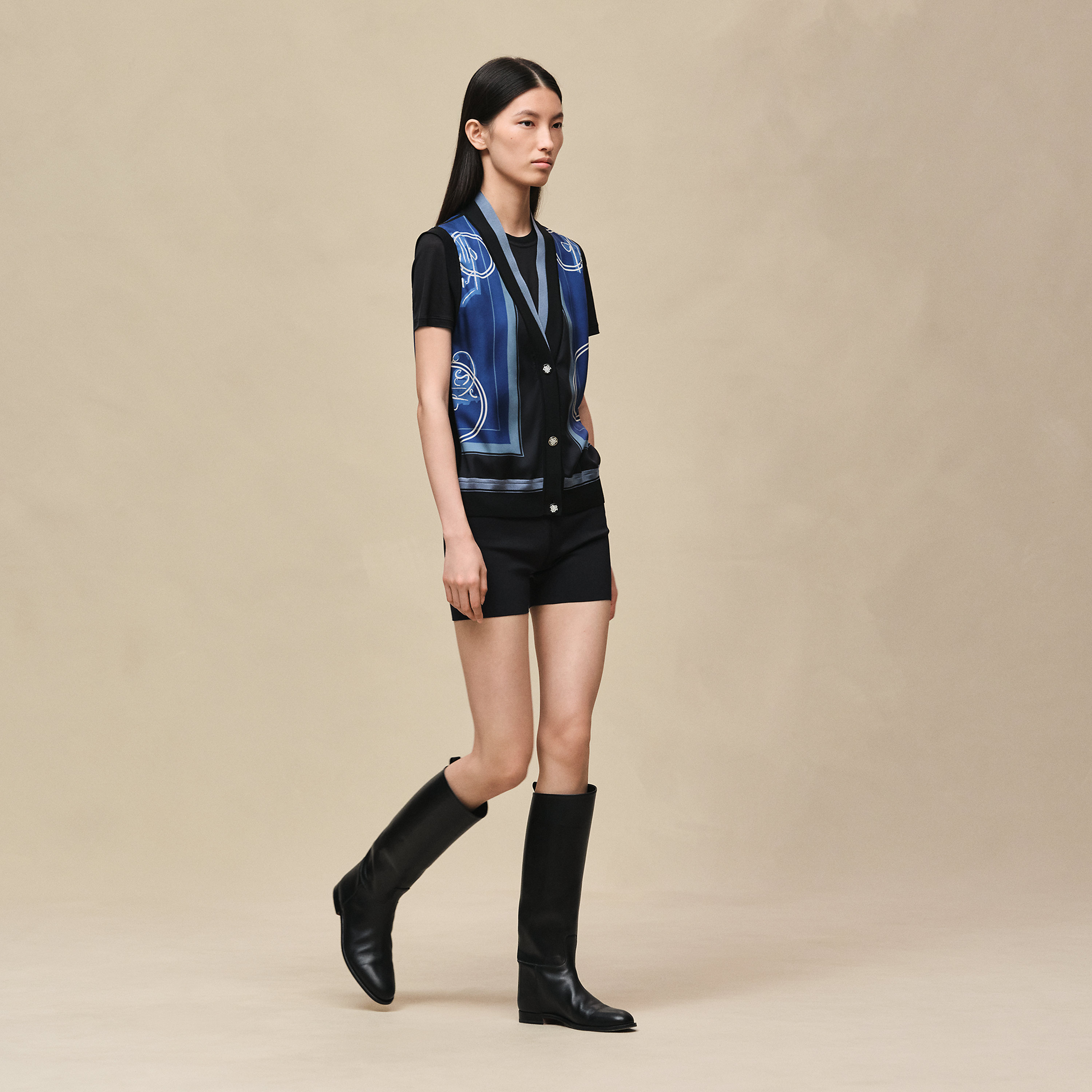 "Ex-Libris a Main Levee" sleeveless twillaine cardigan