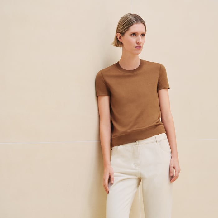 Marron Caramel "H En Biais" Detail" Short-sleeve Sweater