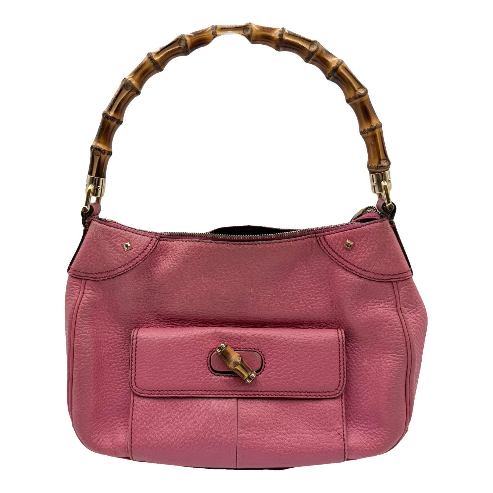 Bamboo Zip Top Handle leather handbag