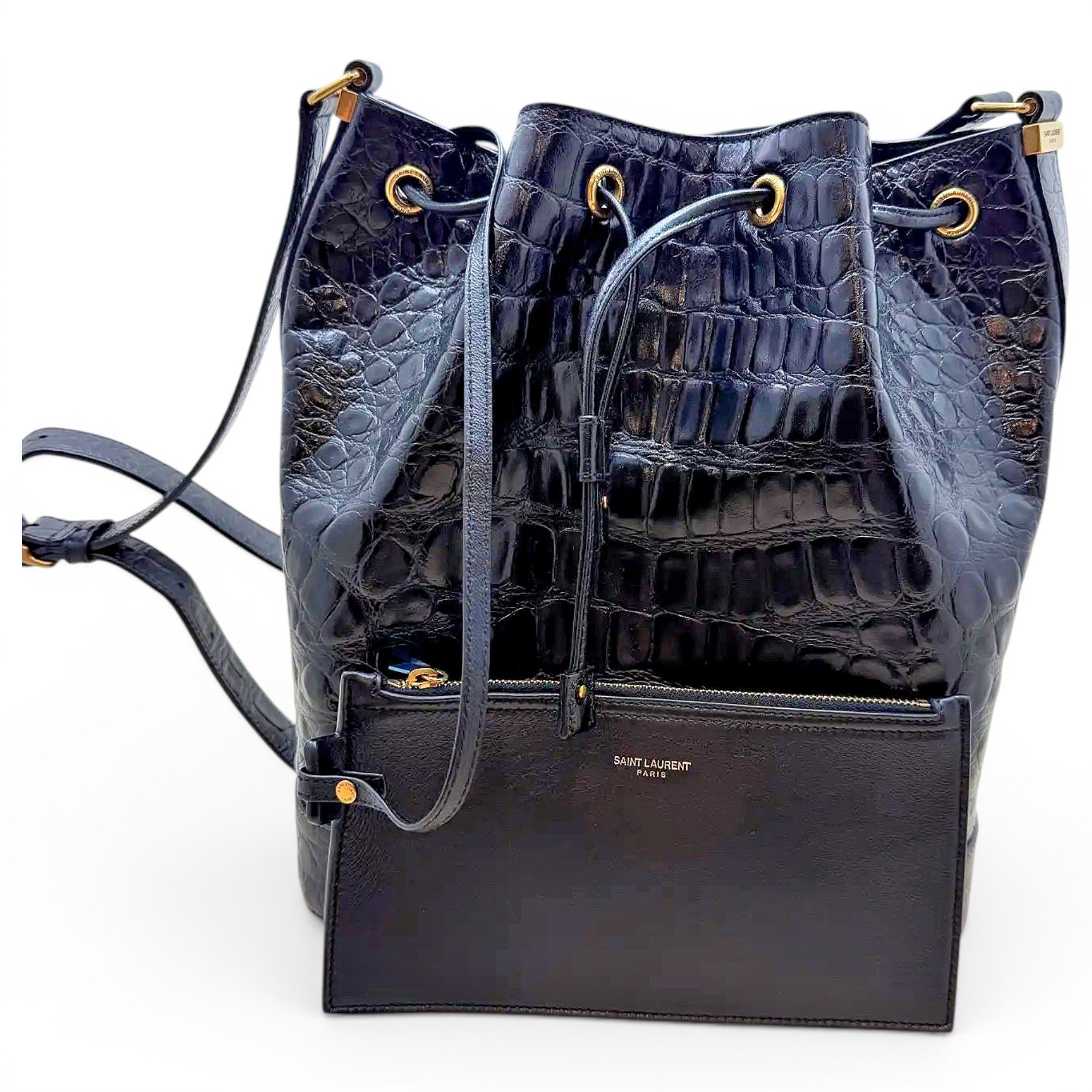 Monogram bucket leather crossbody bag