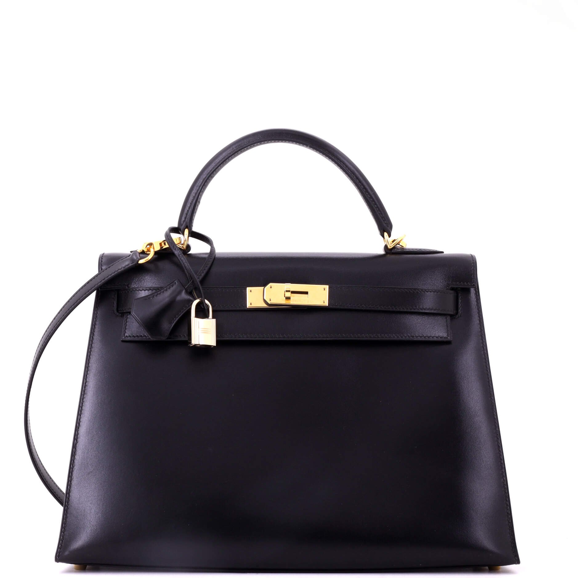 Kelly Handbag Noir Box Calf with Gold Hardware 32