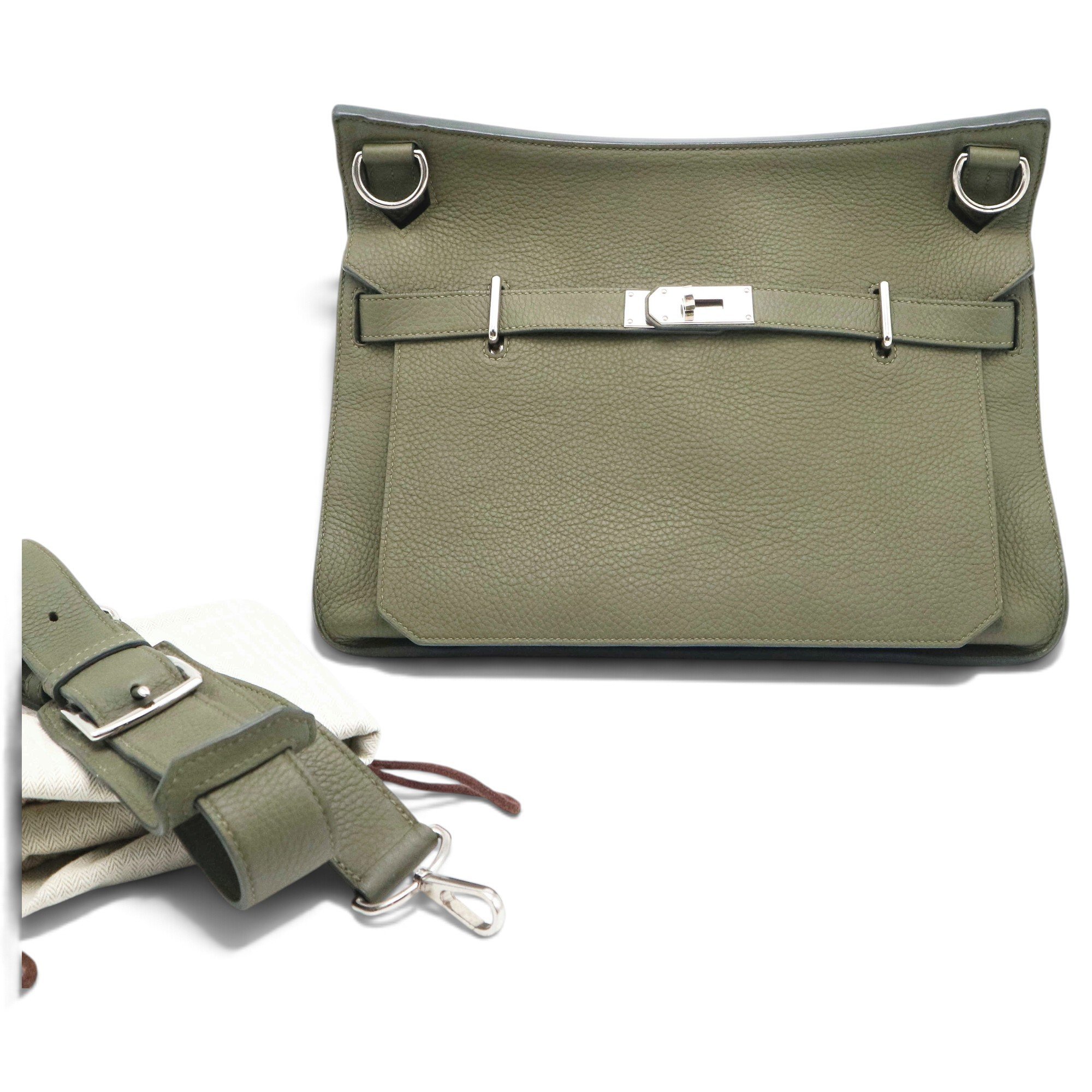 Hermes Jypsiere Handbag Olive Green Clemence Leather