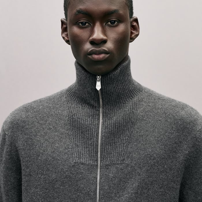 Anthracite "Maillon Chaine d'Ancre" Zipped Cashmere Jacket