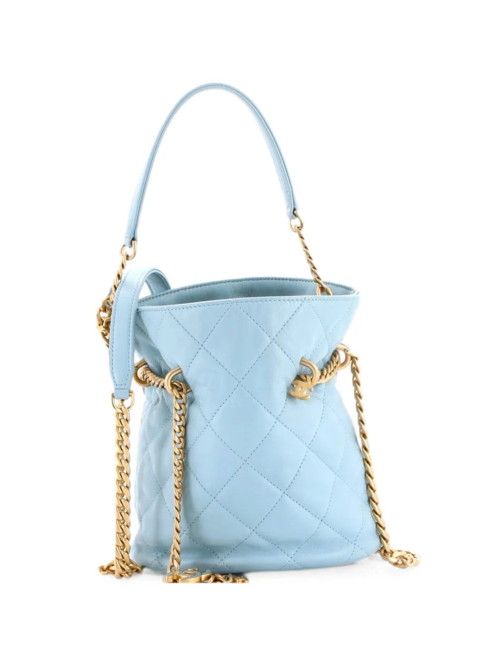 Pending CC Drawstring Quilted Lambskin Small bucket bag