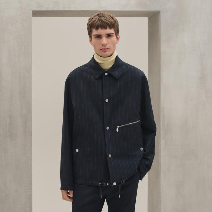 Marine "Rayures De Laine Et Papier" Overshirt With Removable Hood