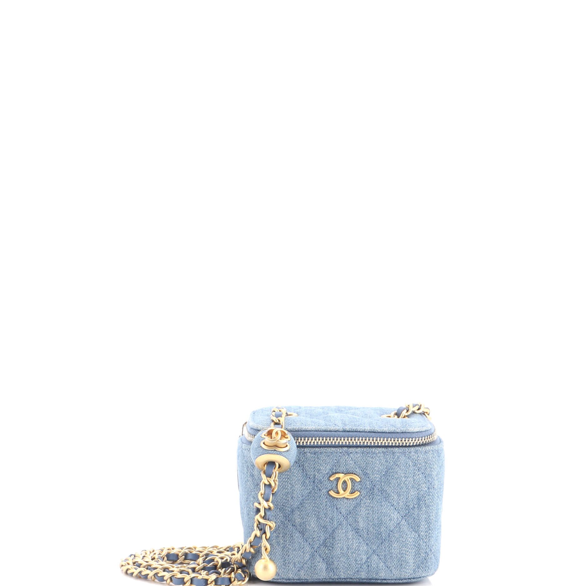 Pearl Crush Vanity Case with Chain Quilted Denim Mini