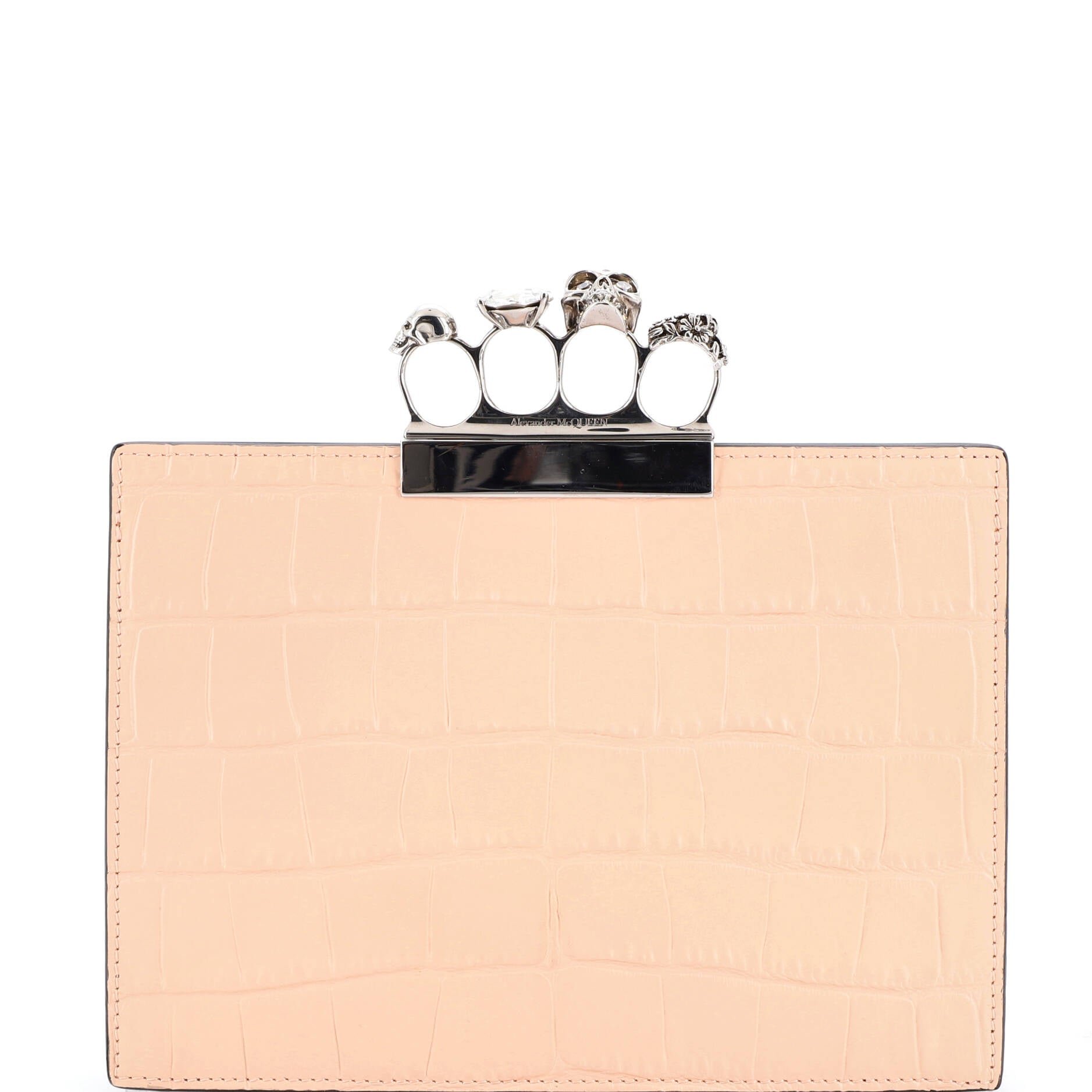 Alexander McQueen Flat Knuckle Clutch Crocodile Embossed Leather Medium