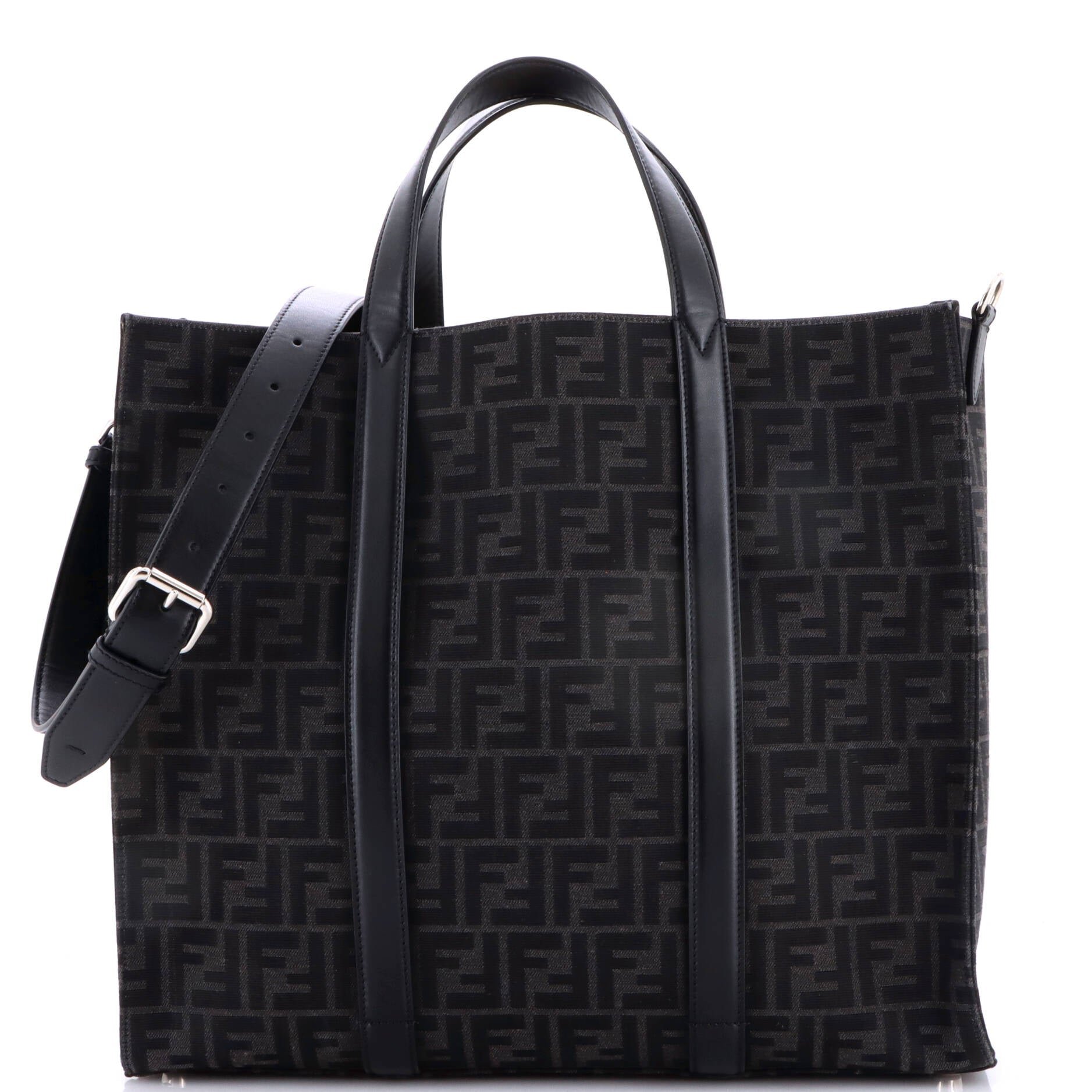 Convertible Open Tote Zucca Jacquard Fabric and Leather Large