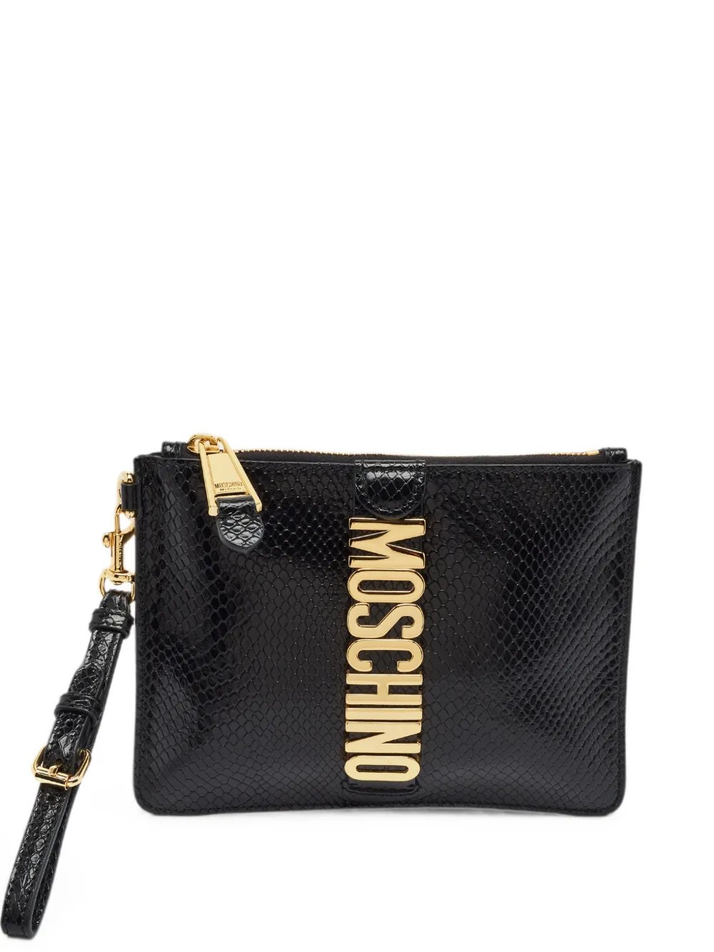 logo-plaque snake-effect clutch bag
