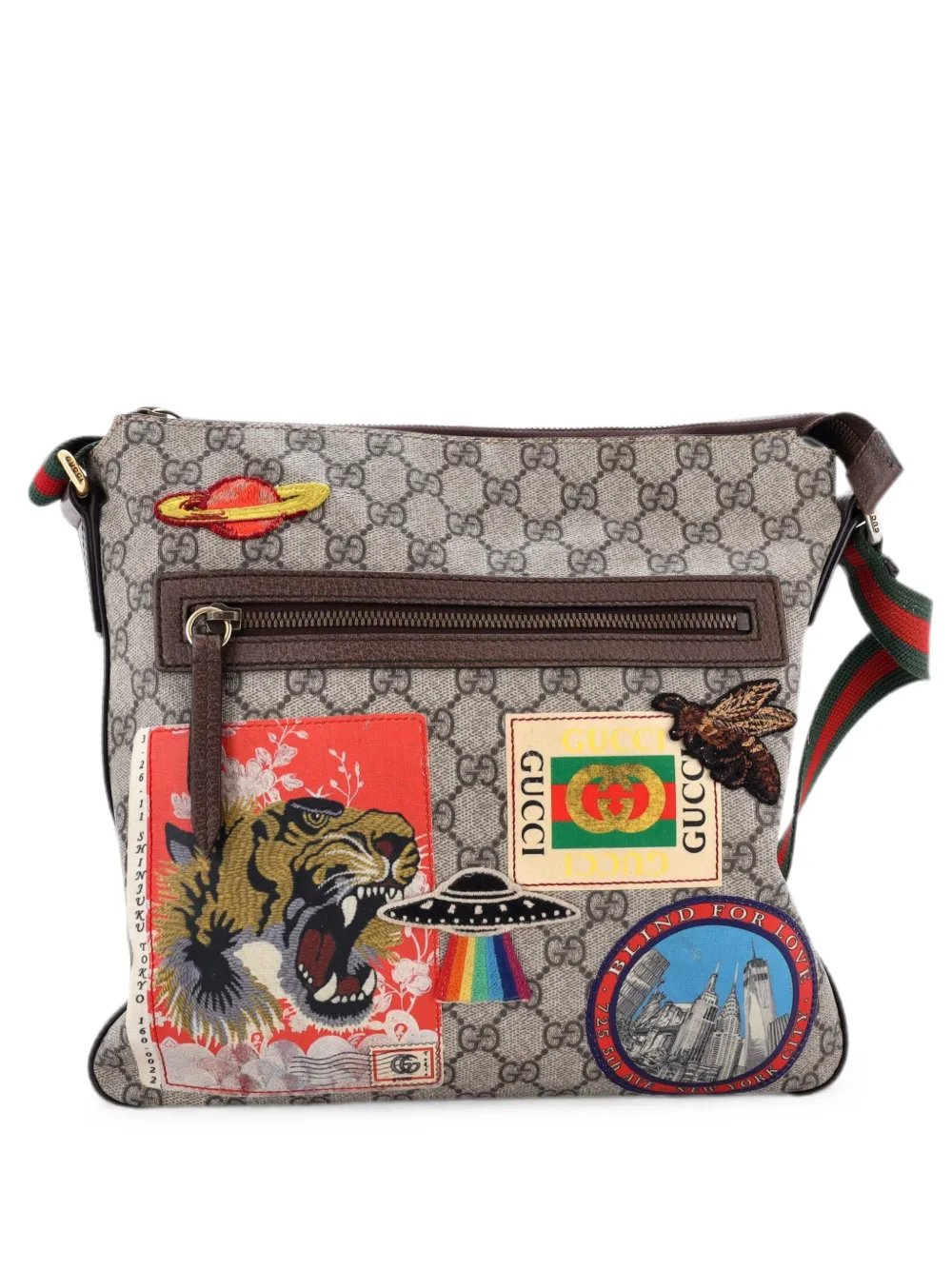 Courrier Zip Messenger GG Coated Canvas with Applique Medium crossbody bag