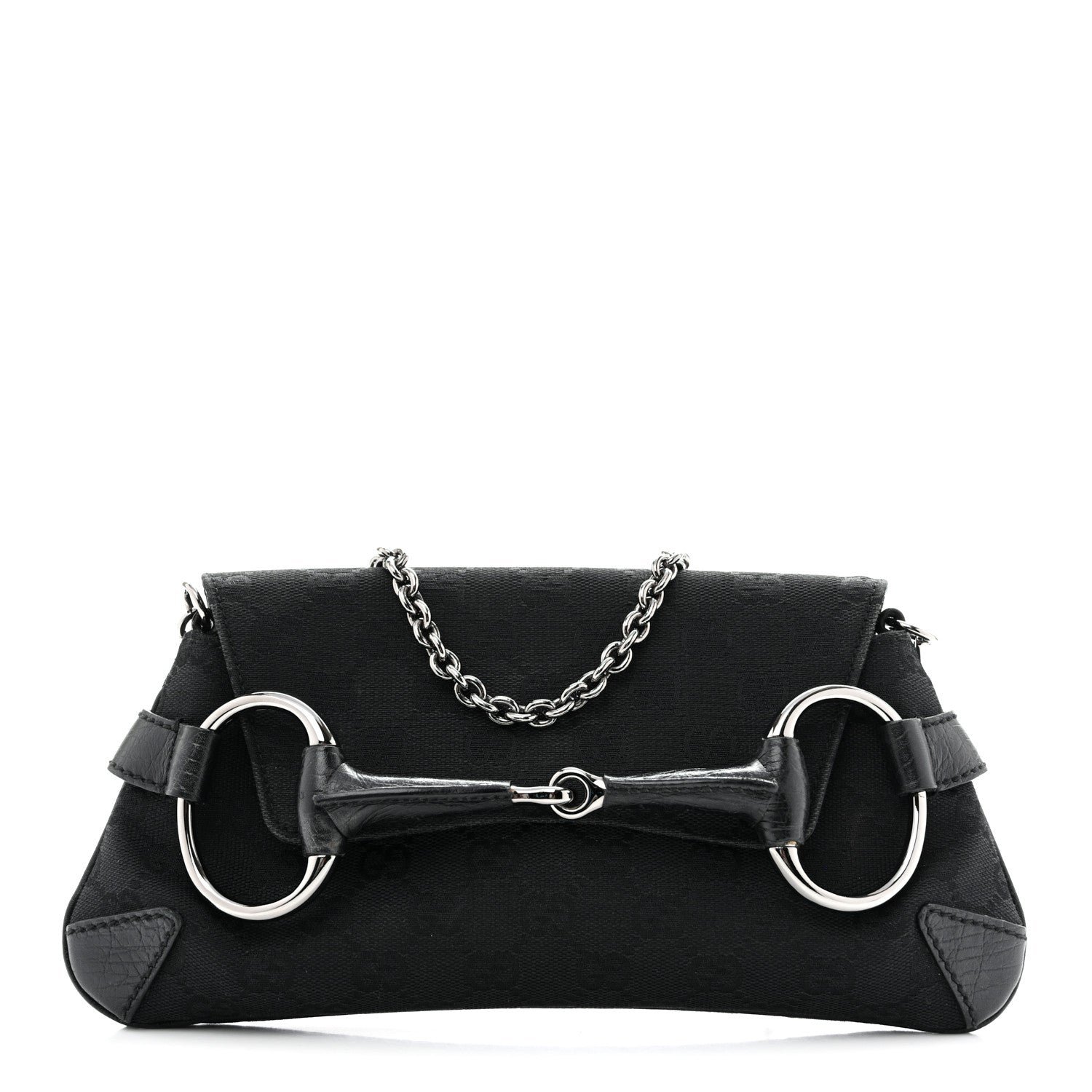 Gucci Monogram Horsebit Chain Clutch Black